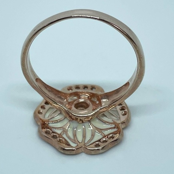 Rose Gold Art Deco Enamel Flower Statement Ring - Size 9.5 - Picture 6 of 11